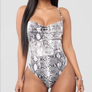 Fashion Nova Snakeskin Bodysuit with Cowl Neck - size small